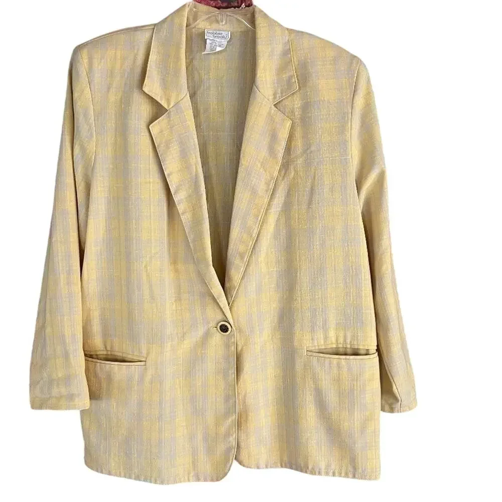 Vintage Bobbie Brooks Yellow Plaid Boxy Blazer Jacket Size Large 16/18